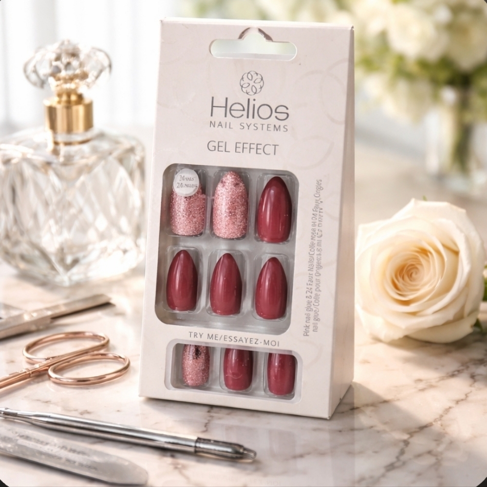 Helios Burgandy Press-On Nails Glossy Finish